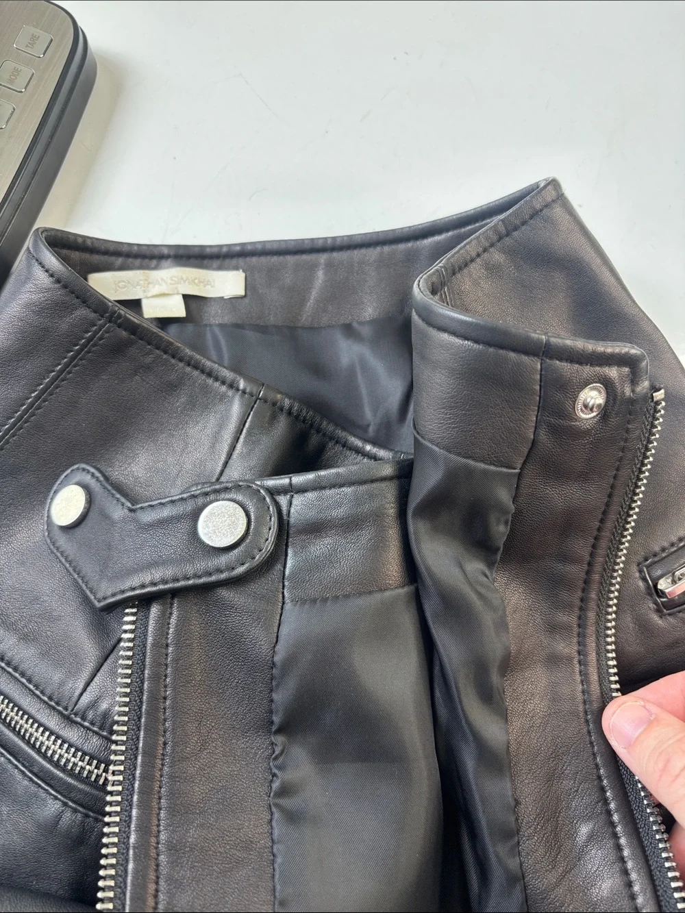 Jonathan Simkhai Black Lamb Leather Front-Zip Mini Skirt